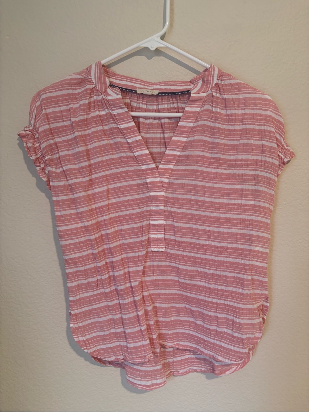 Pilcro Rose Pink & White Striped V-Neck Short Sleeve Blouse